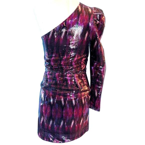NWT USA Made MISA 1 Shoulder Fully Sequined Purple Pink Mini Cocktail Dress XS - Picture 8 of 11